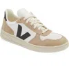 Veja V-10 Leather And Suede Low-top Sneakers In Sahara/extra-white/black