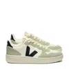 Veja V-10 Leather Sneaker In Pure Black Clay In Green