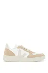 Veja V-10 Mixed Leather Low-top Sneakers In Beige