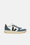 Veja Leather Sneakers With Contrast Panels And Perforated Toe In Blue