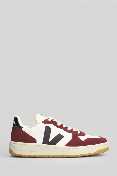 Veja V-10 Sneakers In White Suede And Leather In Multi