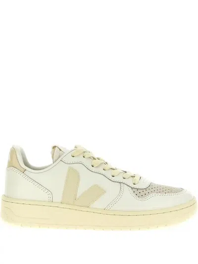 Veja White V-10 Leather Sneakers In Neutrals