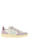 Veja V-10 Panelled Leather Sneakers In Purple