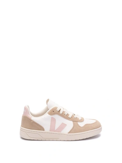 Veja V-10 Chromefree Leather Trainers In Pink
