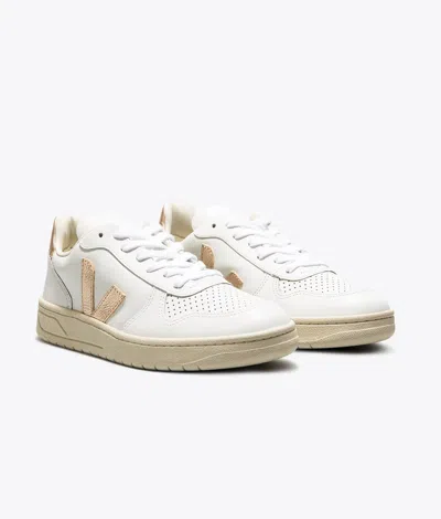 Veja V-10 Sneakers Women's White Platine Leather Lace Up Trainers Shoes Ham328 In Neutral