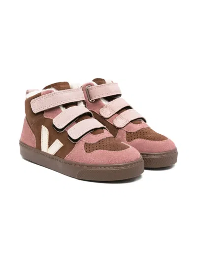 Veja Kids' V-10 Suede Touch-strap Sneakers In Pink