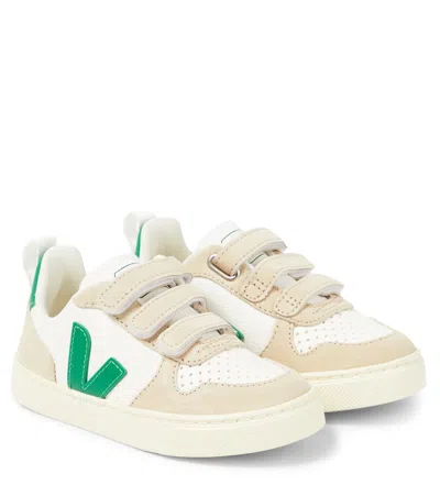 Veja Kids' V-10 Suede-trimmed Leather Sneakers In White/emeraude