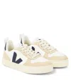 Veja V-10 Suede-trimmed Leather Sneakers In Multicoloured