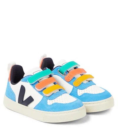 Veja Kids' V-10 Suede-trimmed Leather Sneakers In Multicoloured