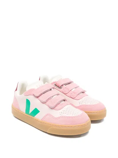 Veja Kids' V-10 Touch-strap Leather Sneakers In Pink
