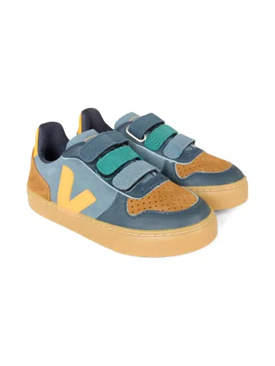 Veja Kids' V-10 Velcro-strap Leather Sneakers In Multi