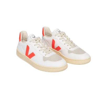 Veja V-10 Vx0703152a Sneakers Women's White Orange Fluo Comfort Casual Shoes