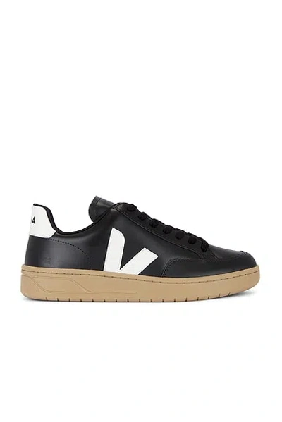 Veja V-12 Rubber-trimmed Leather Sneakers In Black
