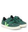 Veja V-12 Faux Leather And Faux Suede Sneakers In Green