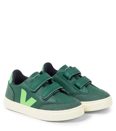 Veja Kids' V-12 Faux Leather And Faux Suede Sneakers In Green