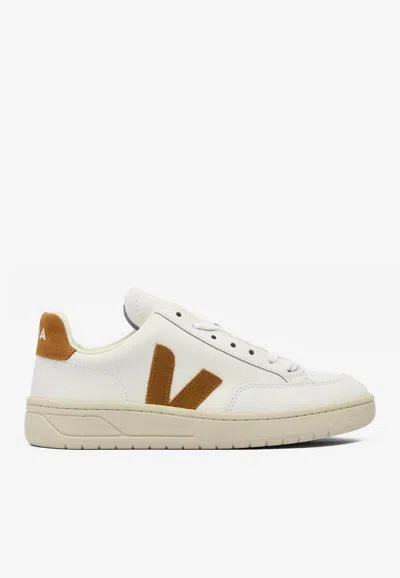 Veja V-12 Leather And Suede Sneakers In Nocolor
