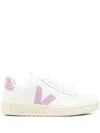 Veja V-12 Leather Sneakers White And Orchid Color In White