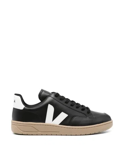 Veja V-12 Leather Sneakers In Black