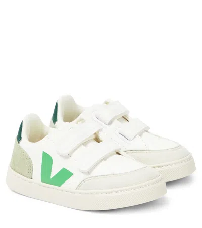 Veja Kids' V-12 Leather Sneakers In Neutrals