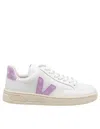Veja V-12 Leather Sneakers White And Orchid Color In Multi