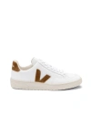 Veja Men's V-12 Low Top Leather Sneakers In Extra-white_camel