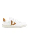 Veja V-12 Leather And Suede Sneakers In White