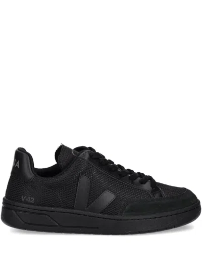 Veja V-12 Mesh-panel Suede Trainers In Black