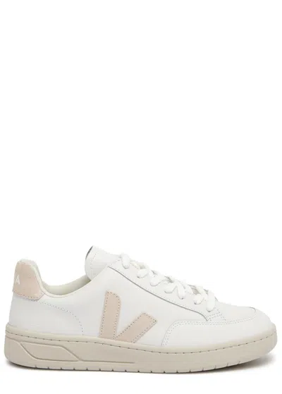 Veja V-12 Panelled Leather Sneakers In Beige