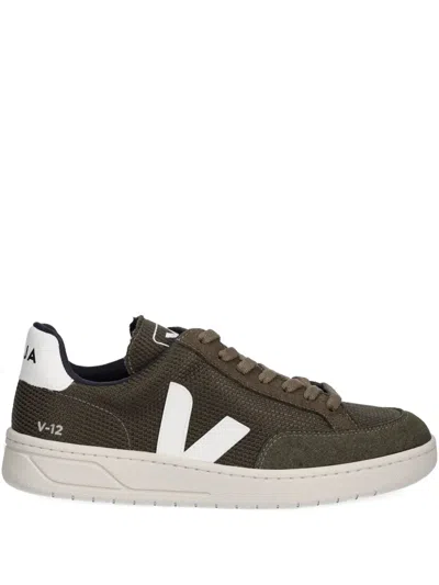 Veja V-12 Panelled Sneakers In Brown