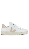 Veja V-12 Leather Sneakers In Extra-white & Sable