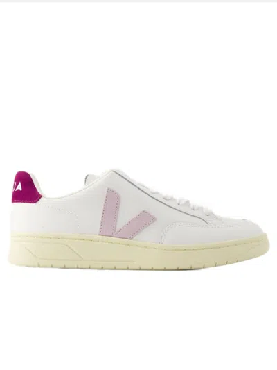 Veja V-12 Woman Sneakers White Size 10 Soft Leather In Purple Suede