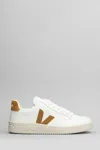 Veja V-12 Leather And Suede Sneakers In White