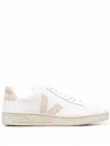 Veja V-12 Leather Extra White Sable Trainers In Beige Suede