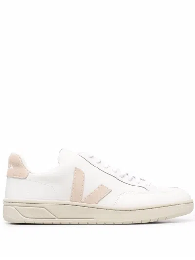 Veja V-12 Leather Extra White Sable Trainers In Beige Suede