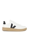 Veja V-12 Black Dune Sneakers In Chromefree Cowskin In White Black Dune