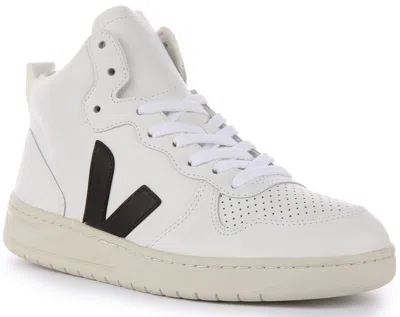 Pre-owned Veja V-15 Bovine Leather Amazonian Rubber Sneaker White Black Mens Us 7 - 13