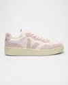 Veja V-90 Bicolor Mixed Leather Low-top Sneakers In Pink