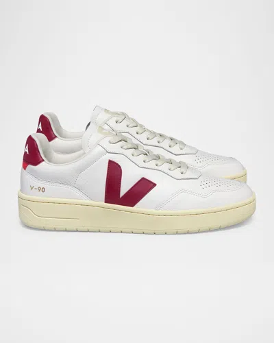 Veja V 90 Colorblock Low-top Sneakers In Extra White Marsala