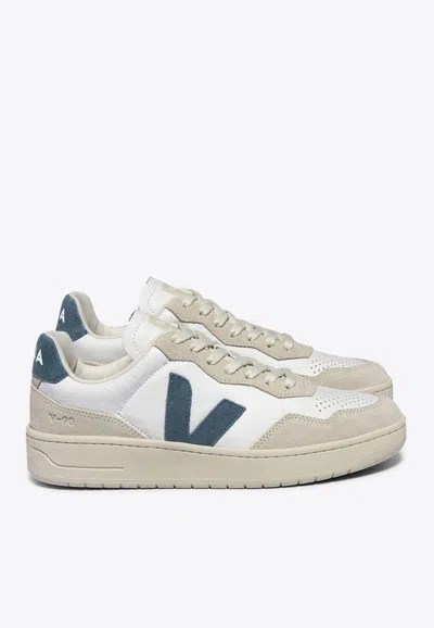 Veja V-90 Leather Low-top Sneakers In White