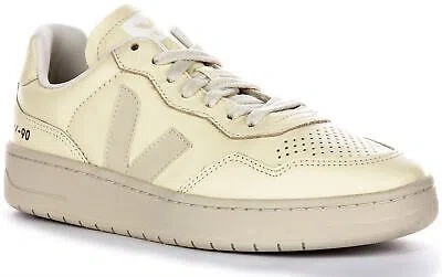 Pre-owned Veja V-90 Leather Side Logo Lace Up Womens Sneakers Cream Us 5 - 11
