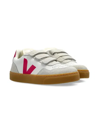 Veja Kids' V-90 Leather Sneakers In White