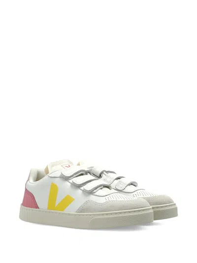 Veja Kids' V-90 Leather Sneakers In White