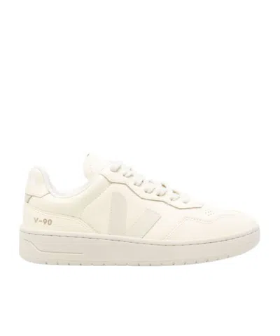 Veja V-90 Leather Sneakers In Yellow