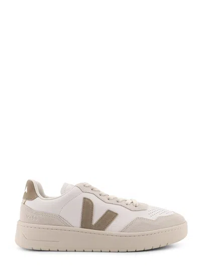 Veja V-90 Leather Sneakers With Suede Inserts In Neutral
