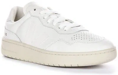Pre-owned Veja V-90 Leather Suede Panel Lace Up Women Sneaker Off White Us 5 - 11
