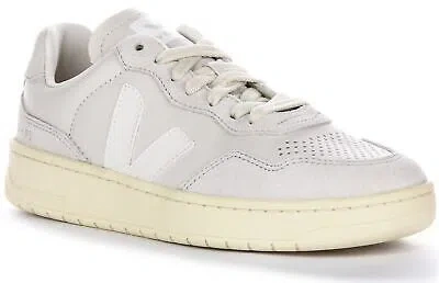 Pre-owned Veja V-90 Leather Suede Panel Lace Up Womens Sneakers Light Grey Us 5 - 11