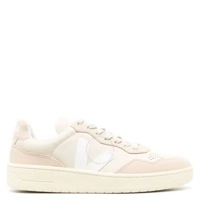 Veja V-90 Low-top Panelled Sneakers In Beige