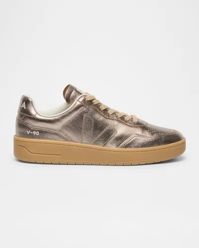 Veja V-90 Metallic Leather Low-top Sneakers