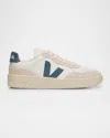 Veja V-90 Mixed Leather Low-top Sneakers In Extra White California