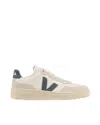 Veja V-90 Leather Sneakers With Logo On The Side In Neutral